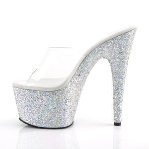 ADORE-701LG 7" Heel Clear Silver Glitter Platforms Sexy Shoe