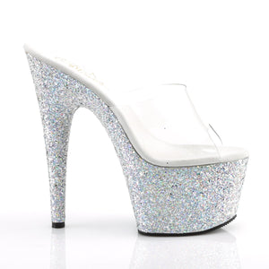 ADORE-701LG 7" Heel Clear Silver Glitter Platforms Sexy Shoe