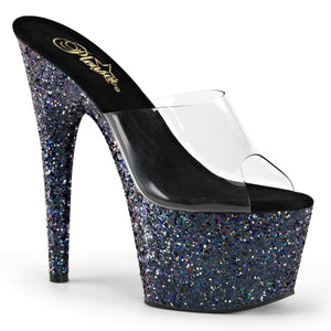 ADORE-701LG 7" Clear and Black Glitter Platforms Sexy Shoes