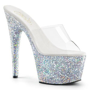 ADORE-701LG 7" Heel Clear Silver Glitter Platforms Sexy Shoe