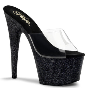 ADORE-701SDG 7" Heel Clear Black Glitter Strippers Sandals