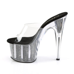 ADORE-701SRS 7" Heel Clear Black Bling Strippers Sandals