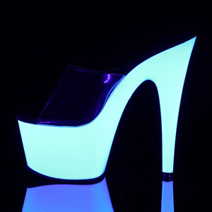 ADORE-701UV 7" Clear Neon White Strippers Platform Sandals