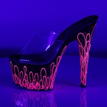 Load image into Gallery viewer, ADORE-701UVL 7&quot; Heel Clear Black Neon Pink Platform Sandals