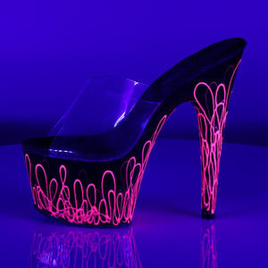 ADORE-701UVL 7" Heel Clear Black Neon Pink Platform Sandals