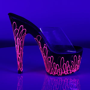 ADORE-701UVL 7" Heel Clear Black Neon Pink Platform Sandals