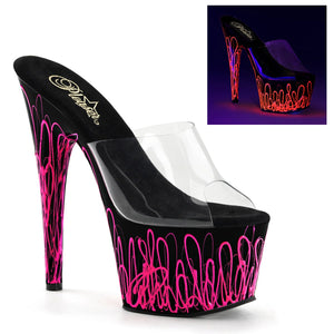 ADORE-701UVL 7" Heel Clear Black Neon Pink Platform Sandals