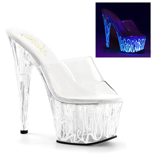 ADORE-701UVL 7" Heel Clear and Neon White Strippers Sandals