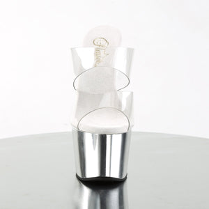 ADORE-702 7" Heel Clear and Silver Chrome Strippers Sandals