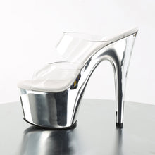 Load image into Gallery viewer, ADORE-702 7&quot; Heel Clear and Silver Chrome Strippers Sandals