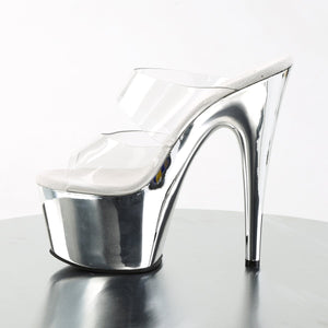 ADORE-702 7" Heel Clear and Silver Chrome Strippers Sandals