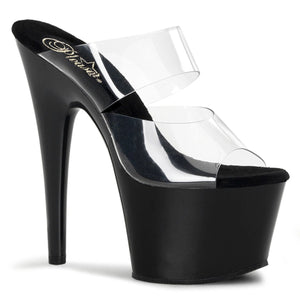 ADORE-702 7" Heel Clear and Black Strippers Platform Sandals