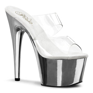 ADORE-702 7" Heel Clear and Silver Chrome Strippers Sandals