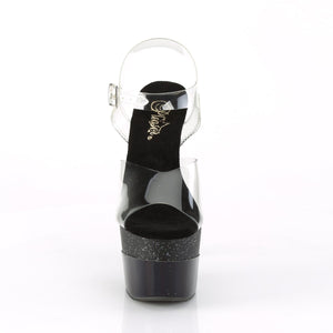 ADORE-708-2HGM 7" Clear and Black Glitter Pole Dancer Shoes