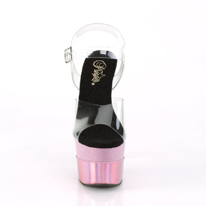 ADORE-708-2HGM 7" Clear Baby Pink Glitter Pole Dancer Shoes