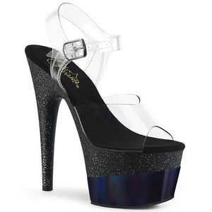 ADORE-708-2HGM 7" Clear and Black Glitter Pole Dancer Shoes