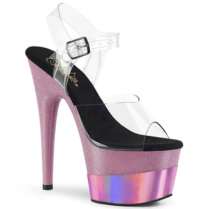 ADORE-708-2HGM 7" Clear Baby Pink Glitter Pole Dancer Shoes