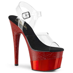 ADORE-708-2HGM 7" Heel Clear & Red Glitter Pole Dancer Shoes