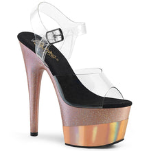 Load image into Gallery viewer, ADORE-708-2HGM 7&quot; Heel Clear Rose Gold Glitter Pole Shoes