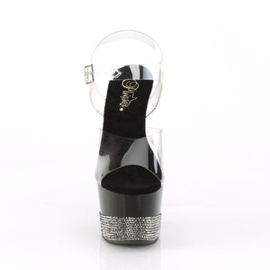 ADORE-708-3 Heels ClearBlack Pewter Bling Pole Dancing Shoes