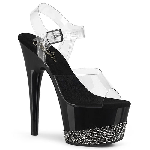 ADORE-708-3 Heels ClearBlack Pewter Bling Pole Dancing Shoes