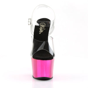 ADORE-708 7 Inch Clear & Hot Pink Chrome Pole Dancer Sandal