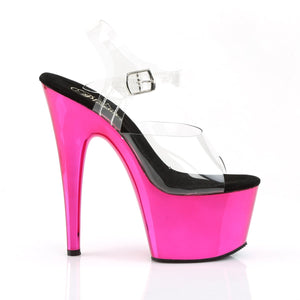 ADORE-708 7 Inch Clear & Hot Pink Chrome Pole Dancer Sandal