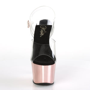 ADORE-708 7" Clear and Rose Gold Chrome Pole Dancer Sandals