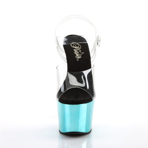 ADORE-708 7" Clear and Turquoise Chrome Pole Dancer Sandals