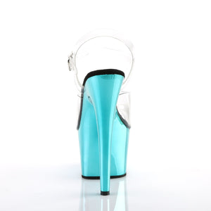 ADORE-708 7" Clear and Turquoise Chrome Pole Dancer Sandals