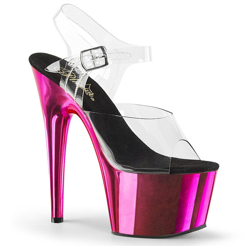 ADORE-708 7 Inch Clear & Hot Pink Chrome Pole Dancer Sandal