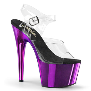 ADORE-708 7" Heel Clear Purple Chrome Pole Dancer Sandals