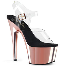 Load image into Gallery viewer, ADORE-708 7&quot; Clear and Rose Gold Chrome Pole Dancer Sandals