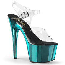 Load image into Gallery viewer, ADORE-708 7&quot; Clear and Turquoise Chrome Pole Dancer Sandals