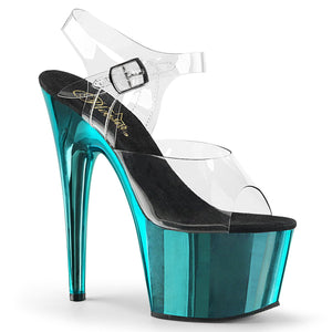 ADORE-708 7" Clear and Turquoise Chrome Pole Dancer Sandals