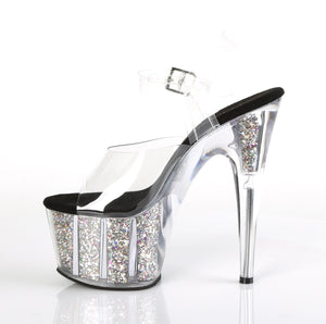 ADORE-708CG Clear Silver Confetti Glitter Stripper Sexy Shoes