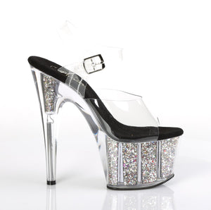 ADORE-708CG Clear Silver Confetti Glitter Stripper Sexy Shoes