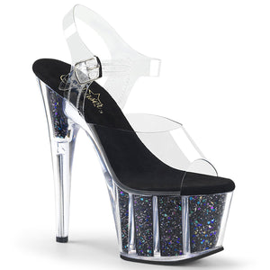 ADORE-708CG Clear Black Confetti Glitter Stripper Sexy Shoes