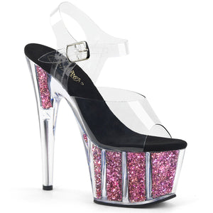 ADORE-708CG 7" Clear and Pink Confetti Strippers Sexy Shoes