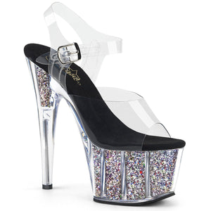 ADORE-708CG Clear Silver Confetti Glitter Stripper Sexy Shoes