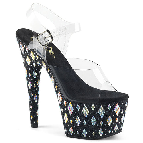 ADORE-708DIAMOND 7 Inch Heel Clear Black Strippers Sexy Shoe