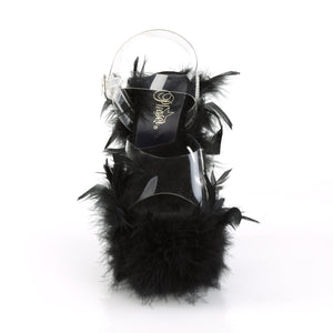 ADORE-708F 7" Heel Clear Black Marabou Feather Sexy Shoes