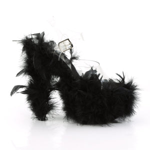 ADORE-708F 7" Heel Clear Black Marabou Feather Sexy Shoes