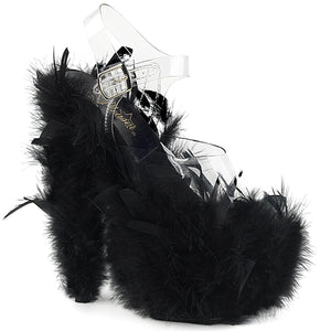 ADORE-708F 7" Heel Clear Black Marabou Feather Sexy Shoes