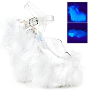 ADORE-708F Clear White Marabou Feather Strippers Sexy Shoe