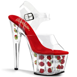 ADORE-708FL 7" Heel Clear Red Flowers Exotic Dancer Shoes