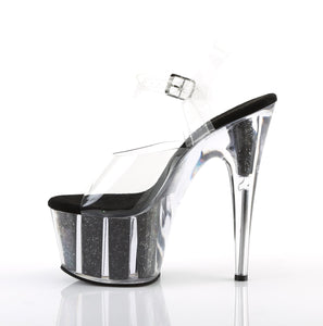 ADORE-708G 7" Heel Clear Black Glitter Exotic Dancer Shoes