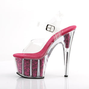 ADORE-708G 7 Inch Clear & Hot Pink Glitter Exotic Dance Shoe