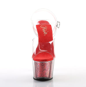 ADORE-708G 7" Heel Clear and Red Glitter Exotic Dancer Shoes