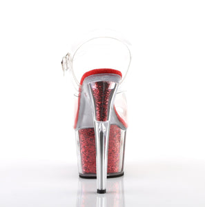 ADORE-708G 7" Heel Clear and Red Glitter Exotic Dancer Shoes